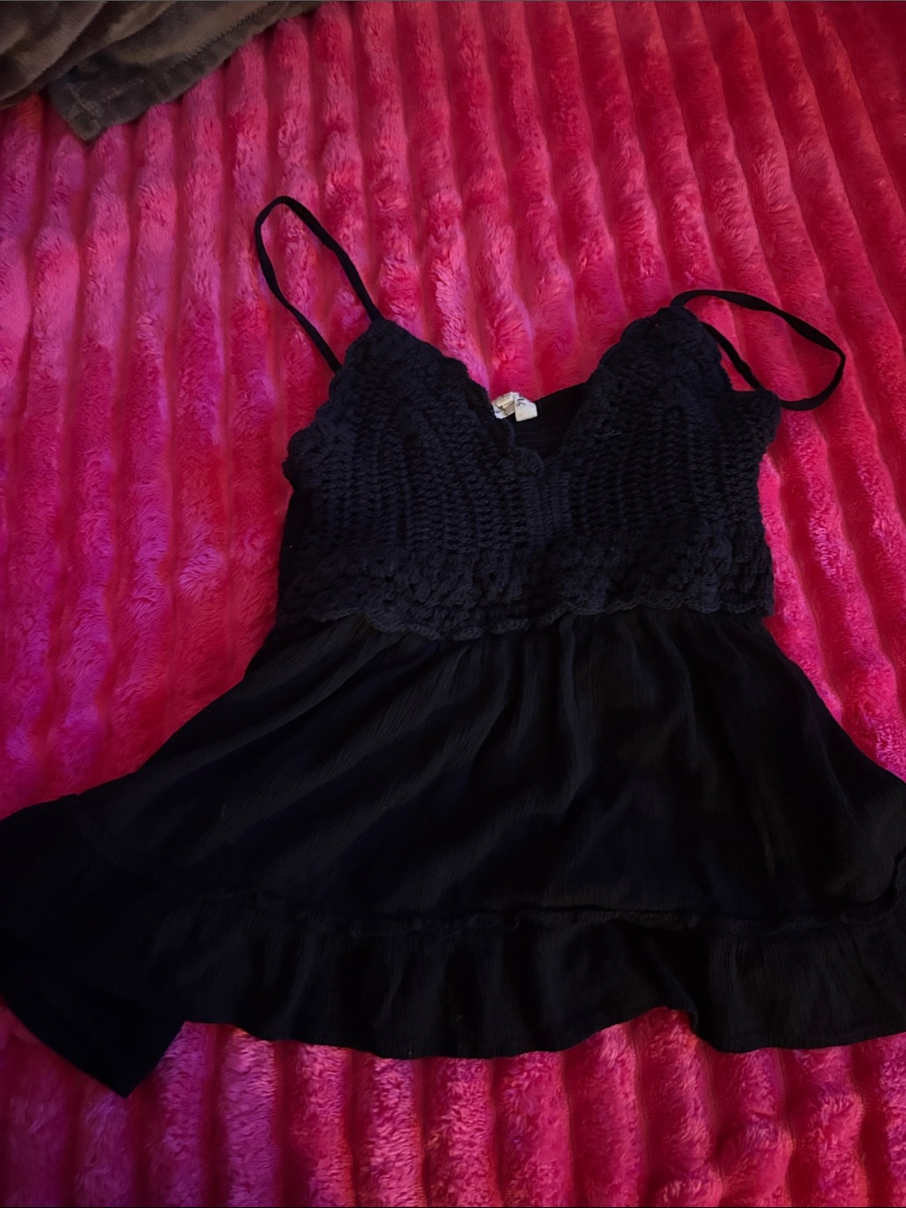 Black Crochet-Top Camisole Tank - Women's Top